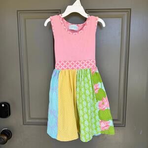 Serendipity Shrimp and Grits Kids Pink Patchwork Dress Medium 5-6
